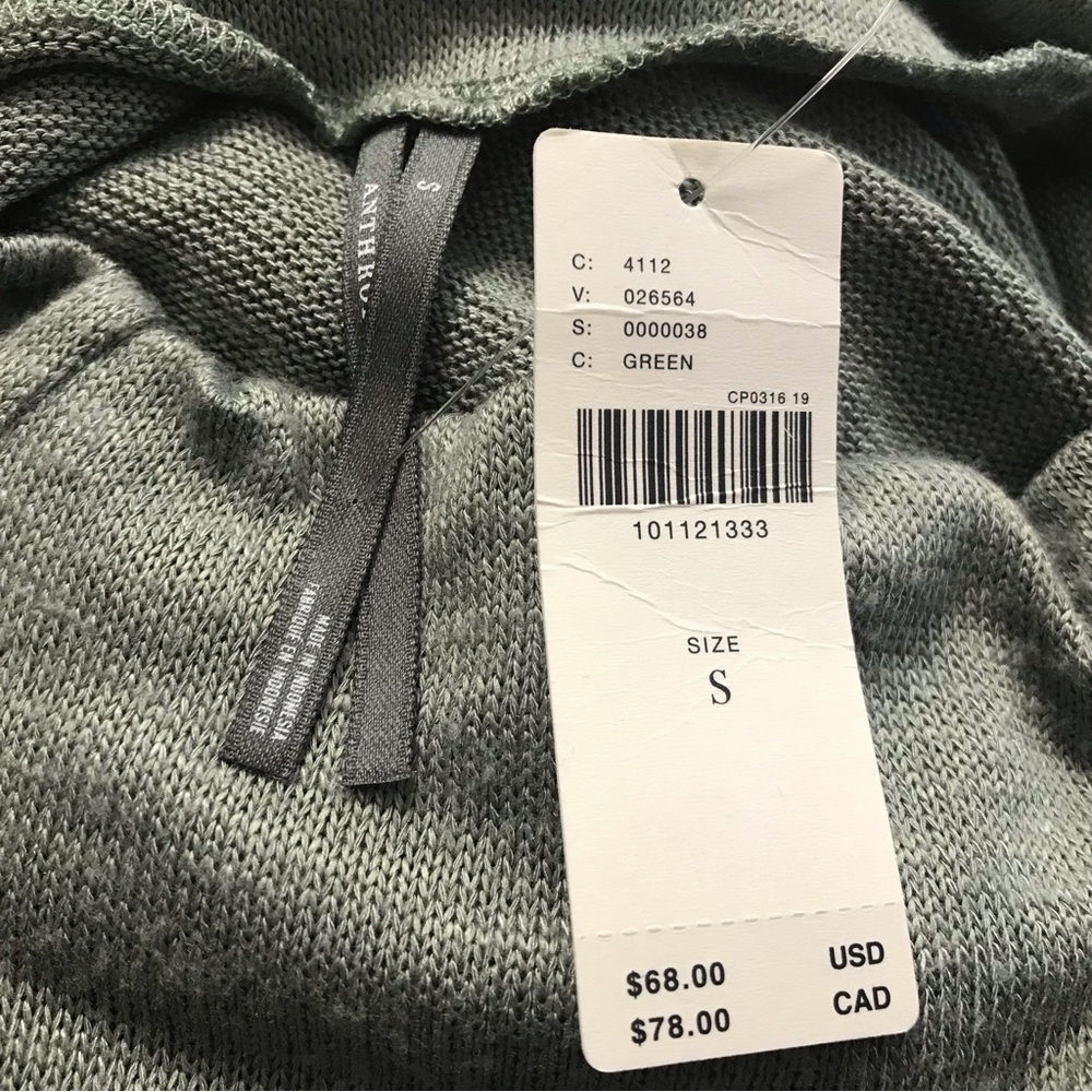 Anthropologie Cowl Neck Sweater Green Size S Shortsleeve Top Knit Women NEW - Picture 3 of 4
